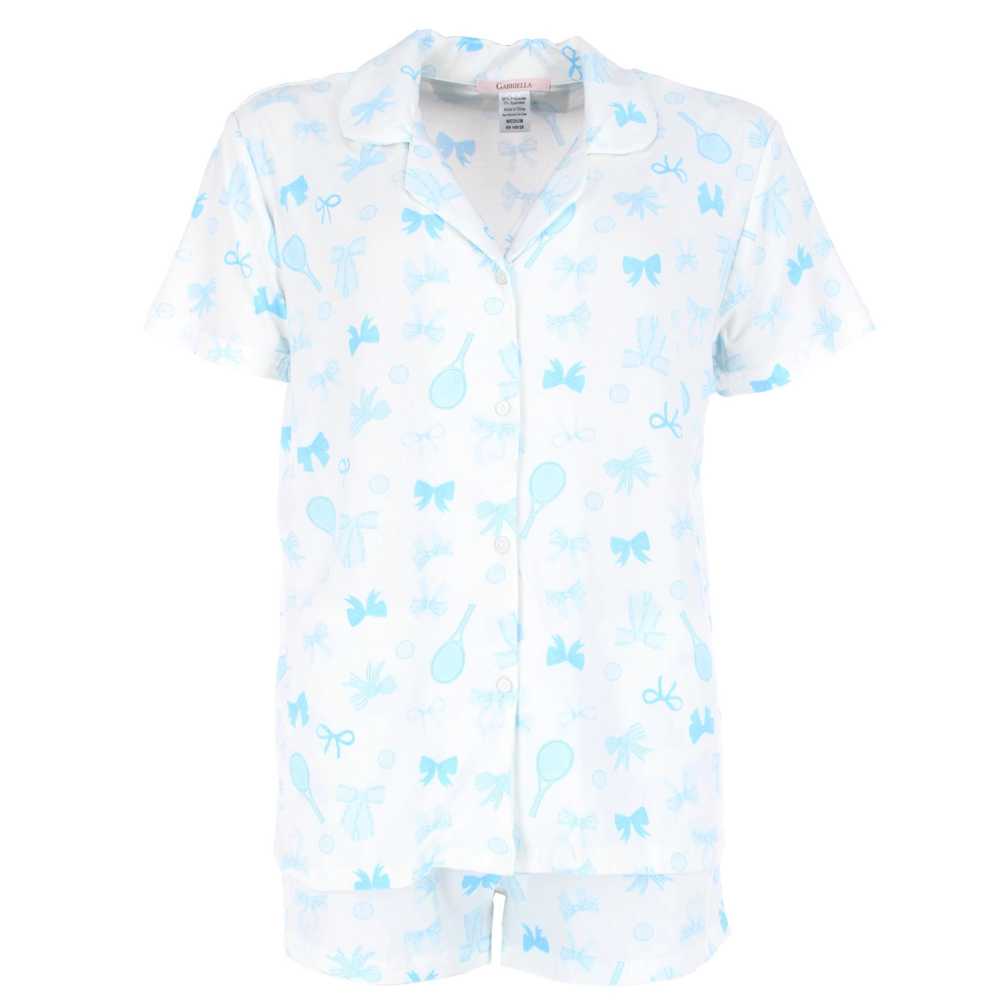 CTM Women's Tennis and Bows Notched Collar Short Pajama Set
