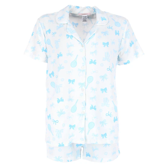 CTM Women's Tennis and Bows Notched Collar Short Pajama Set