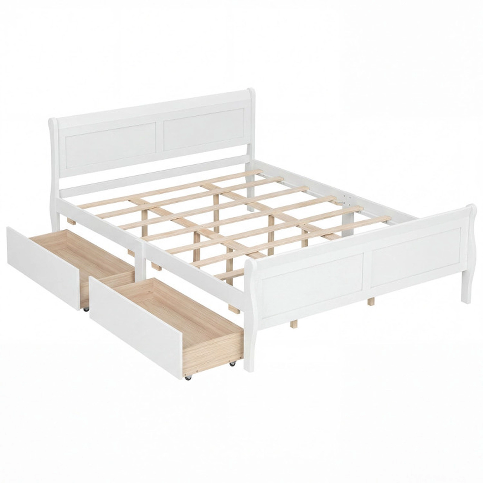 SUGIFT Modern Headboard Queen Bed Frame with 2 Storage Drawers and Footboard 350-Lb Capacity White