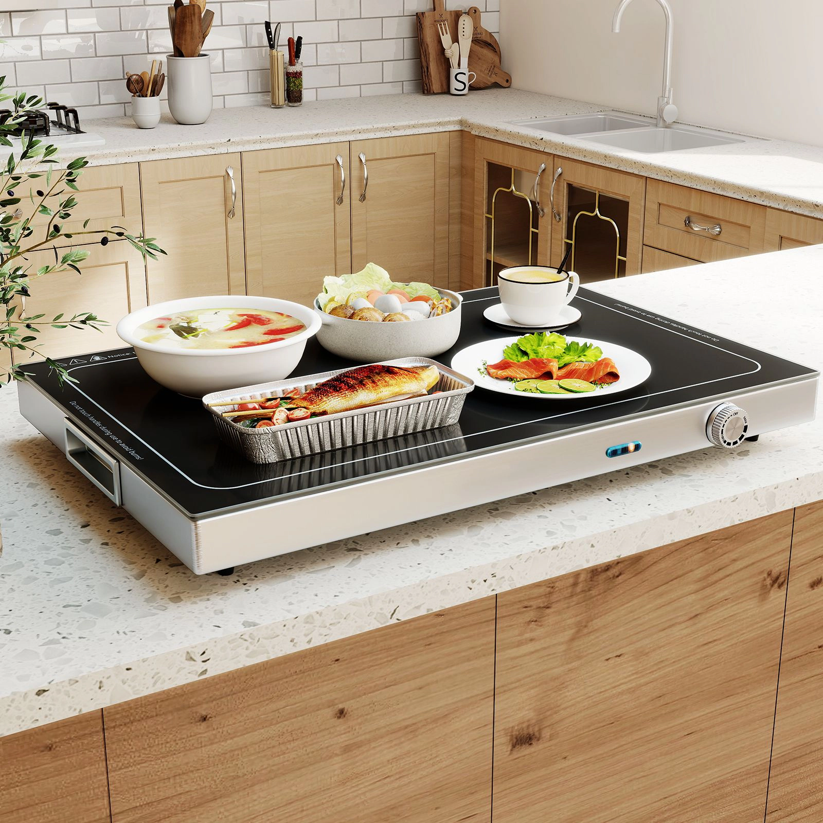 SlickBlue Buffet Food Warmer Tray with Glass Top, 300W, Black