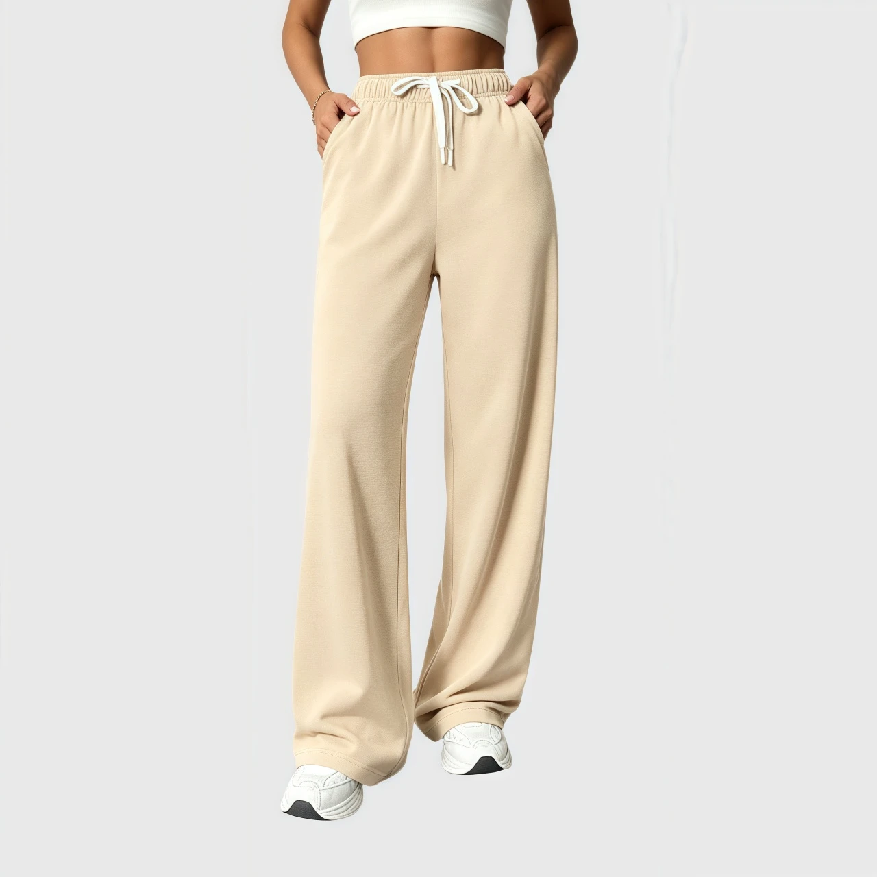 YesFashion Womens Wide Leg Sweatpants Fall Spring Drawsting Baggy Jogger Athletic Trackpants
