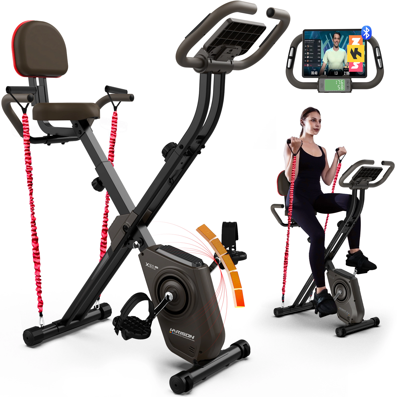 HARISON Folding Exercise Bike for Home, X-Frame Magnetic Stationary with 16 Resistance Levels, 350 LB Capacity