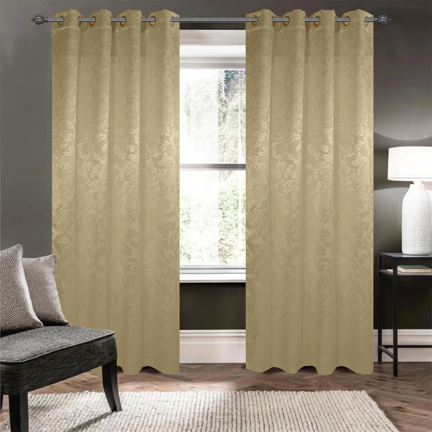 Olivia Gray 100% Polyester 200 GSM Dyson Embossed Blackout Grommet Curtain Panel 54" x 90" Gold