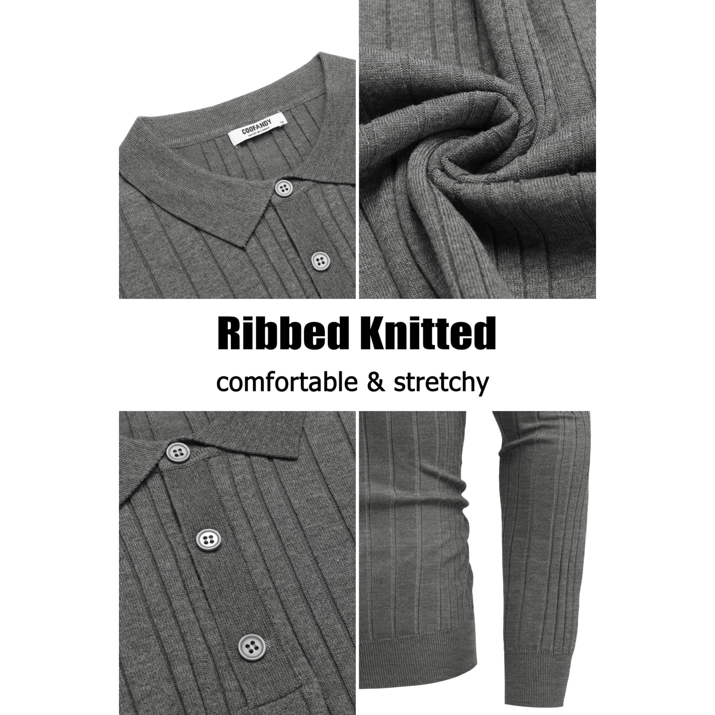 COOFANDY Men's Regular Fit Long Sleeve Knit Polo Sweater