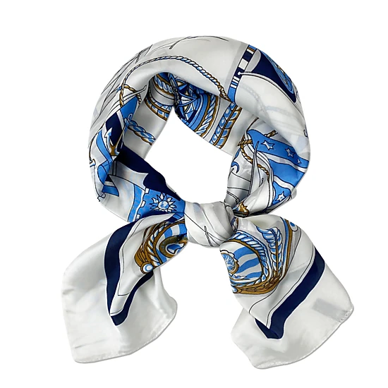 Wrapables Women's Satin Square Scarf Neckerchief, 26.5 x 26.5 Inch, Nautical Blue