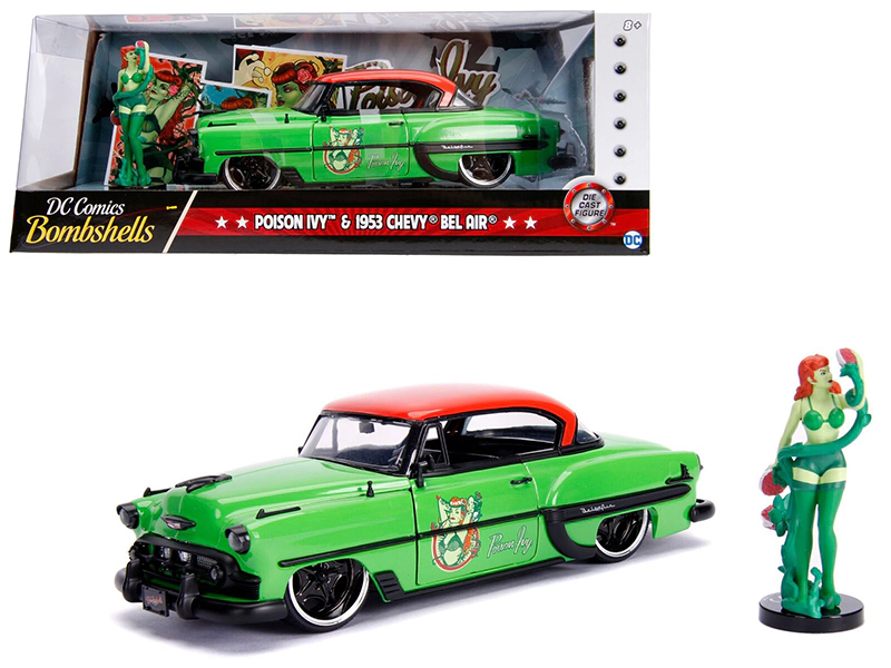 Jada 1953 Chevrolet Bel Air Green and Red Top with Poison Ivy Diecast Figure "DC Comics Bombshells" Series