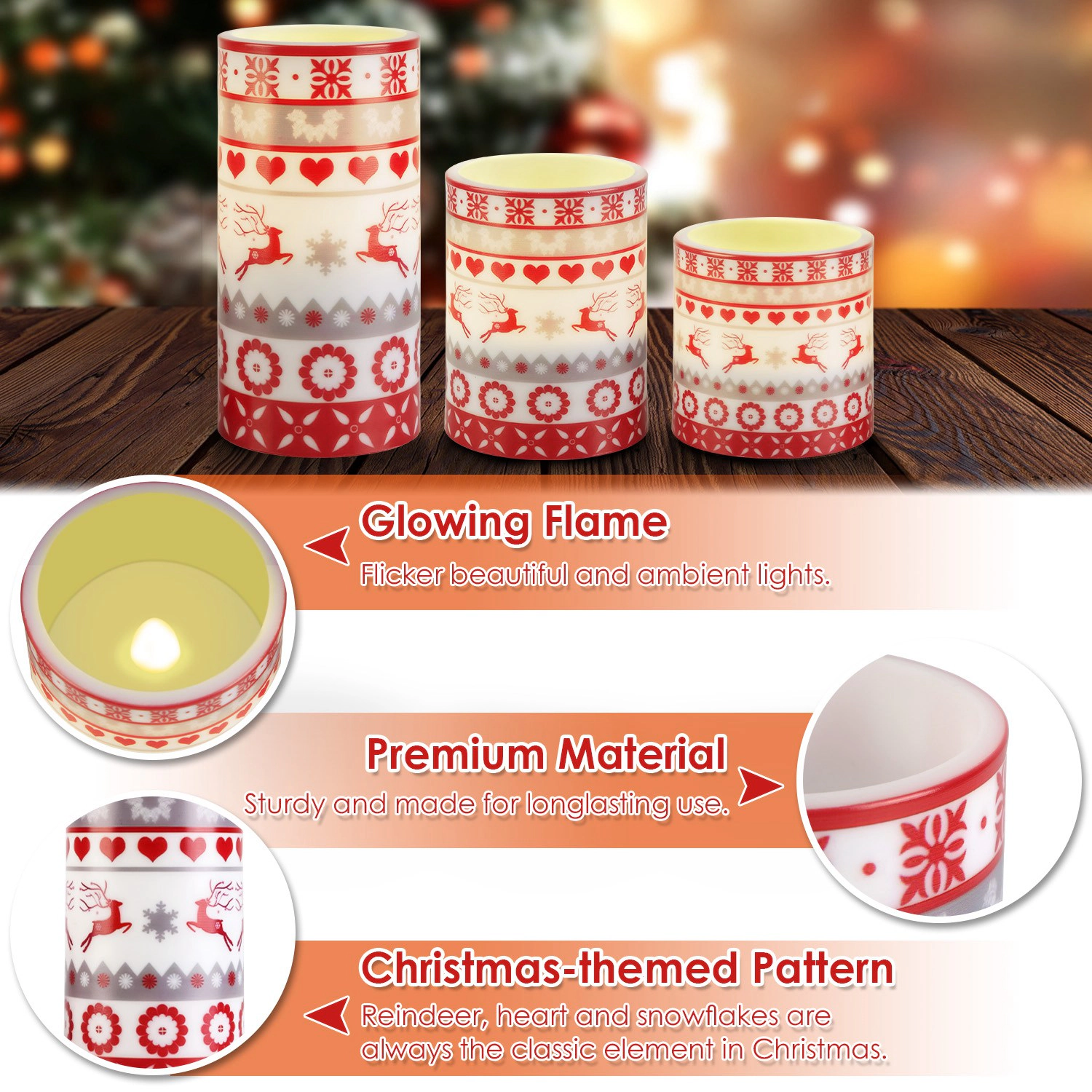 GBruno 3-Pc LED Deer Candles With Remote & Timer
