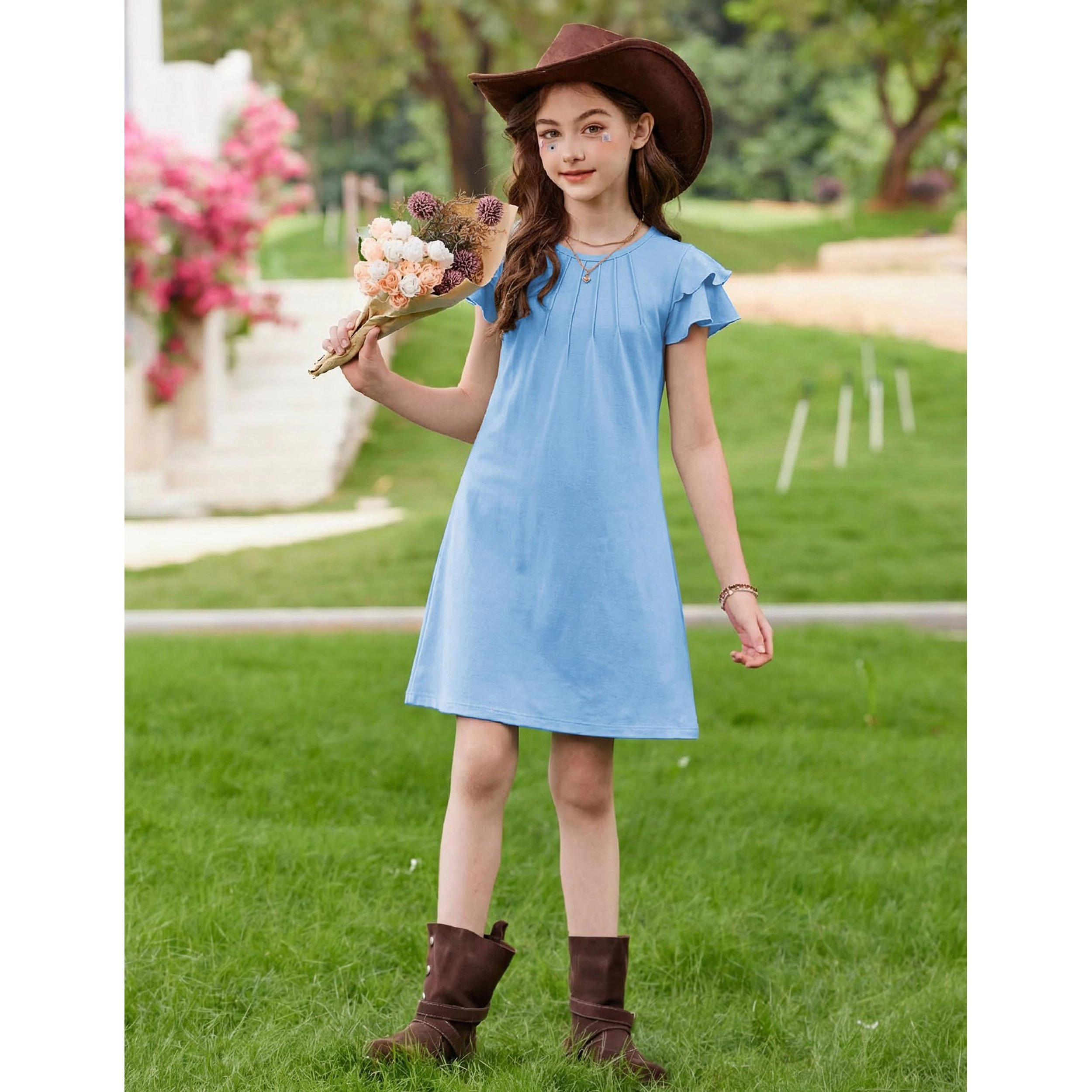Arshiner Butterfly Dress For Tween Girl Summer Hawaiian Flutter Sleeve Aline Midi Dresses