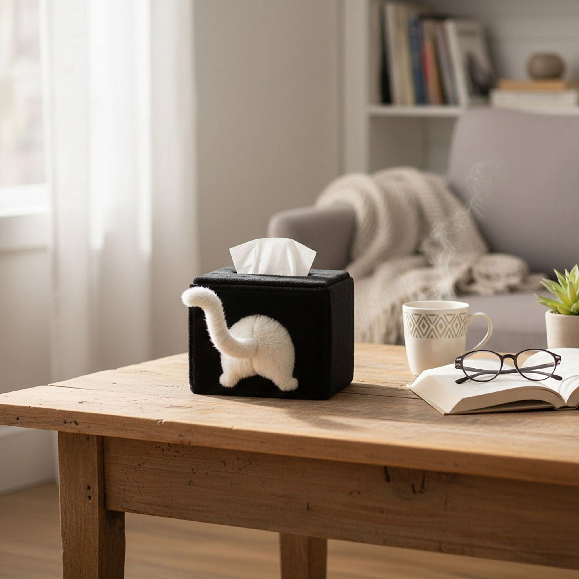 Alilang Unisex Cat Tail Shaped Tissue Box Cover Soft Plush Decorative Holder