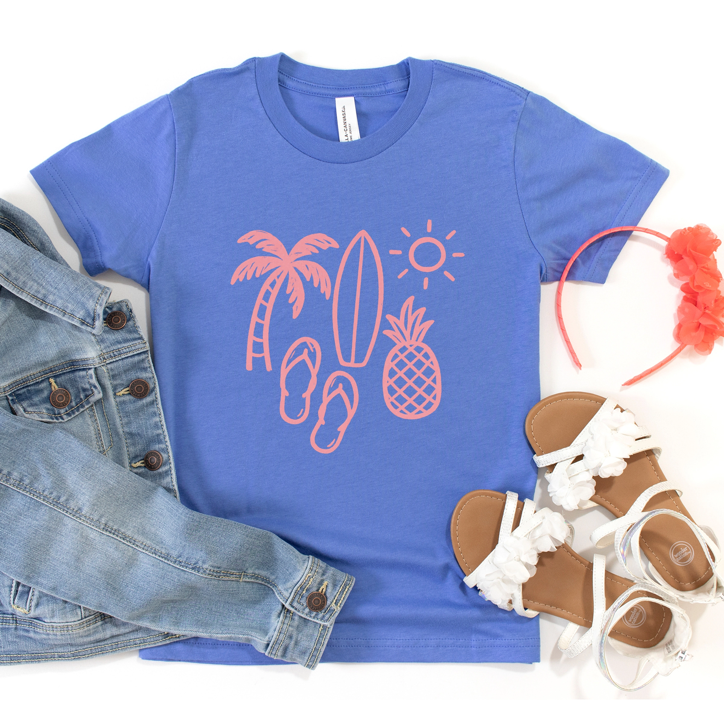 The Juniper Shop - Beach Elements Outline Youth Short Sleeve Graphic T-Shirt