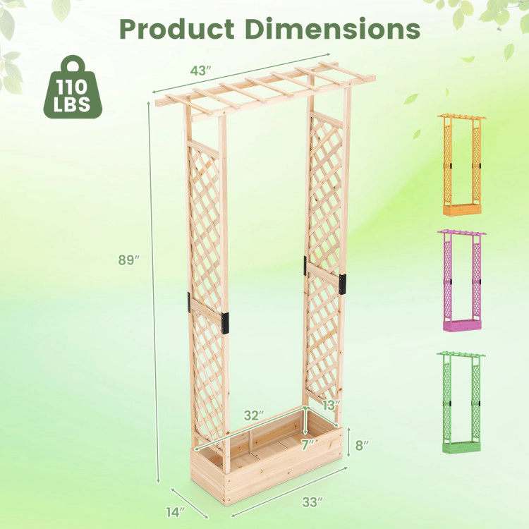 Hivvago 89 Inch Tall Wooden Raised Garden Bed with Side Trellis and Hanging Roof Drainage Holes