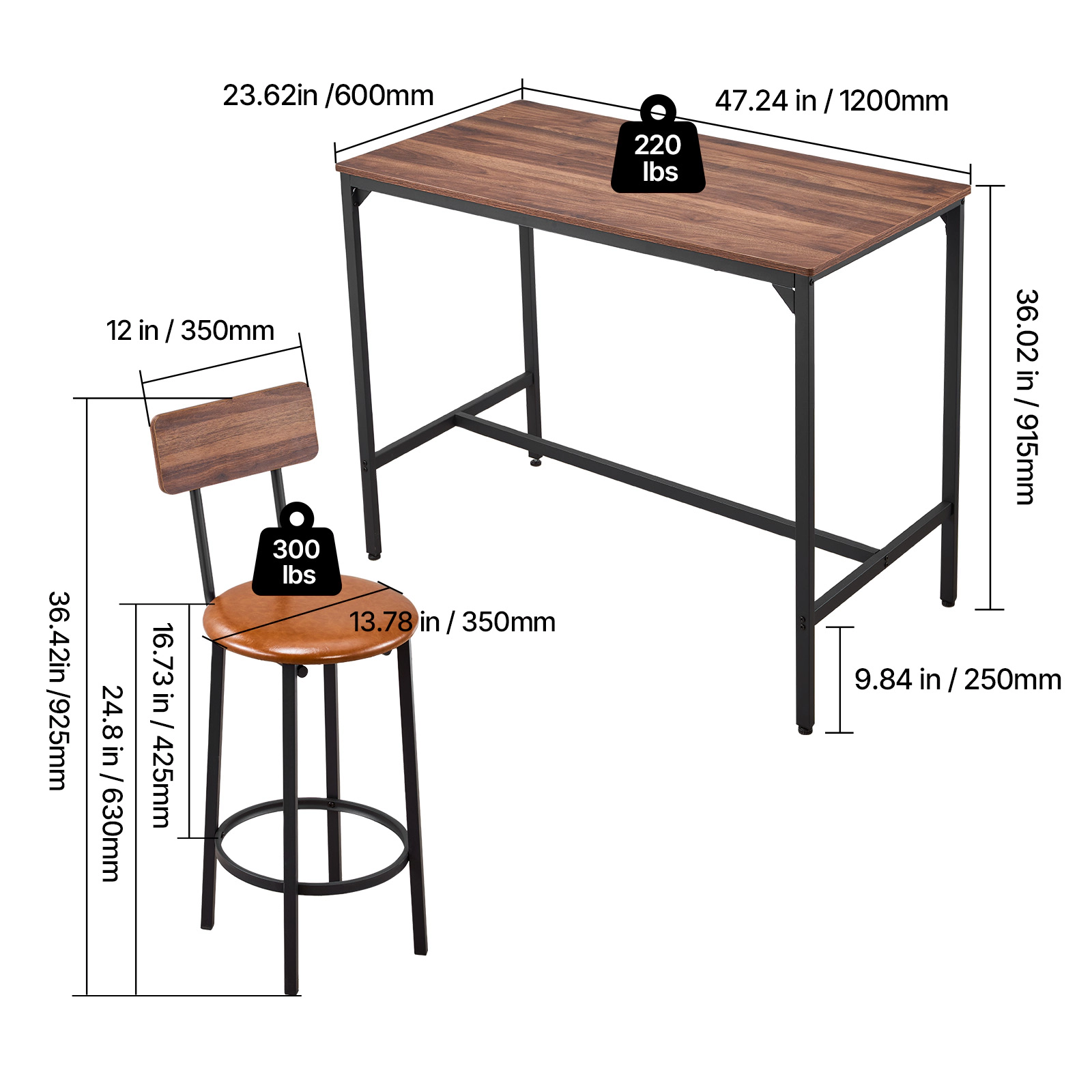 HONGGE Bar Tables with Rounded Edge Design for Living Room Dining Room Kitchen Black