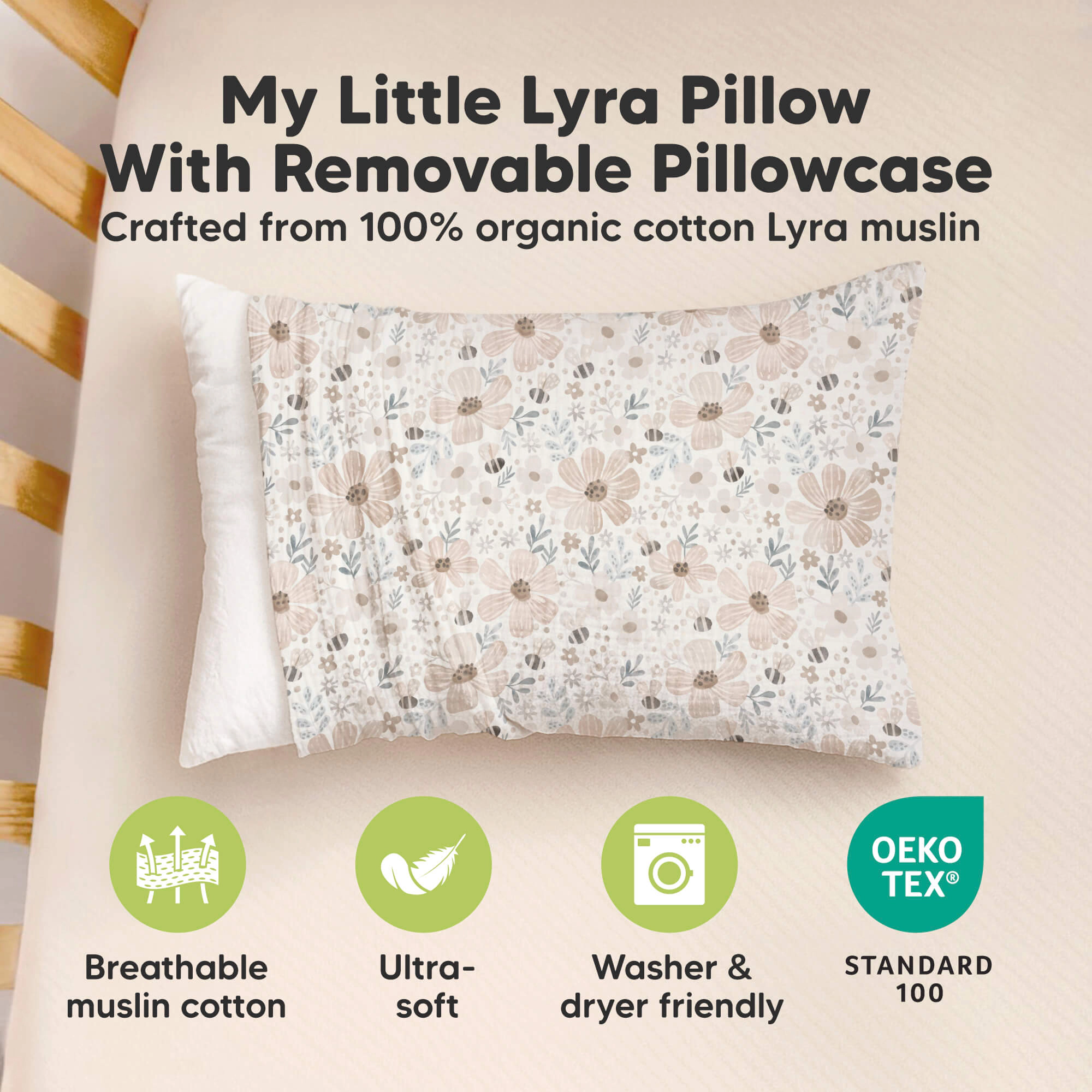 KeaBabies My Little Lyra Toddler Pillow with Muslin Pillowcase
