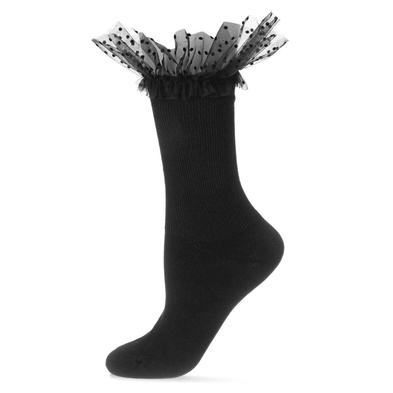MeMoi Women's Confetti Tulle Surprise Ruffle Cuff Crew Socks