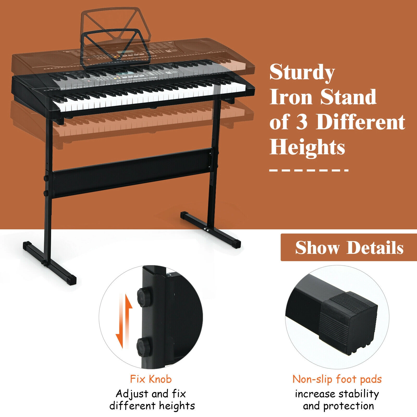 SUGIFT 61-Key 330-lb Stool Capacity Electronic Keyboard Piano with 3-Height Stand and 61 Light-Up Keys