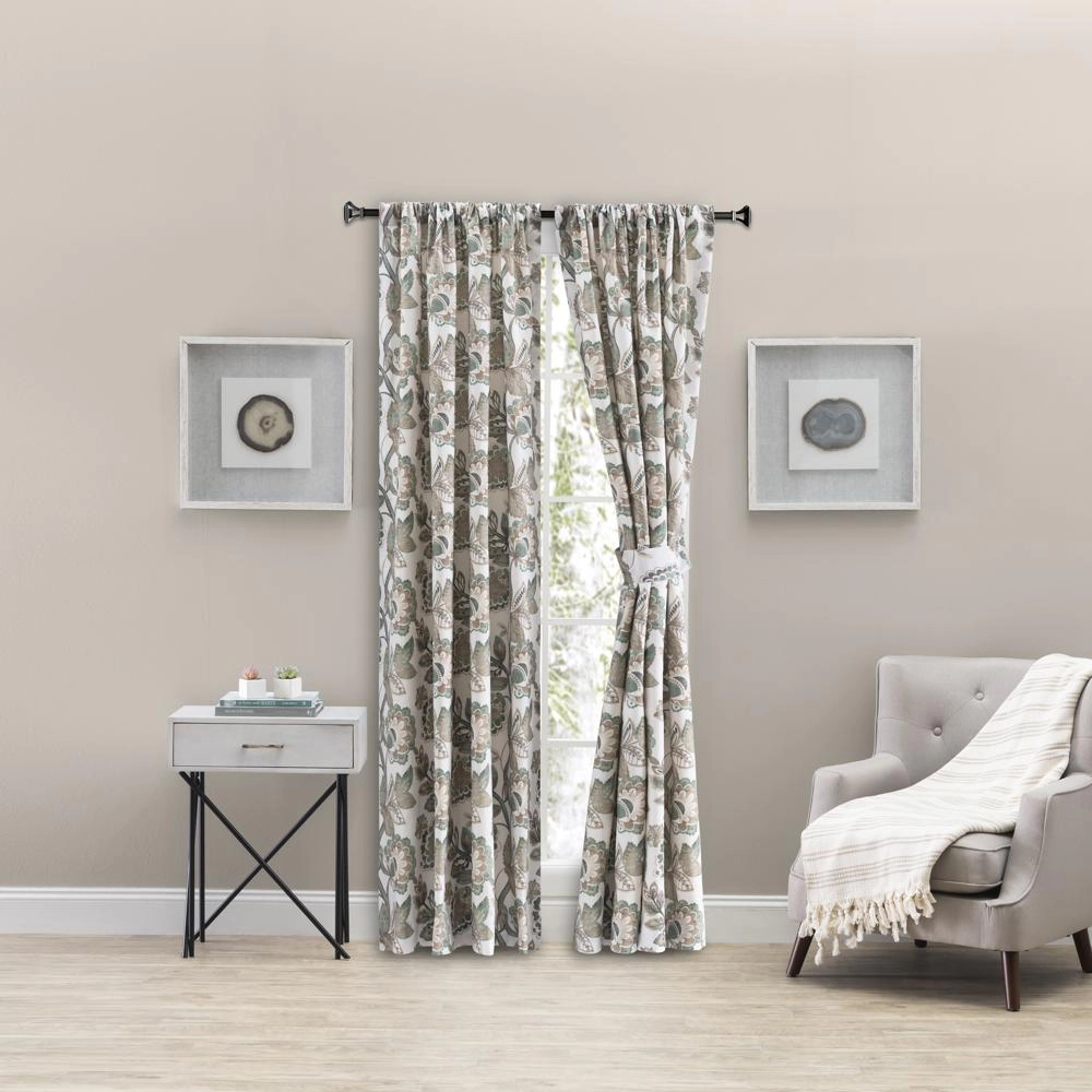 Ellis Curtain Wynette Lined 3" Rod Pocket Curtain Panel Pair with Tiebacks 100" x 63" Grey