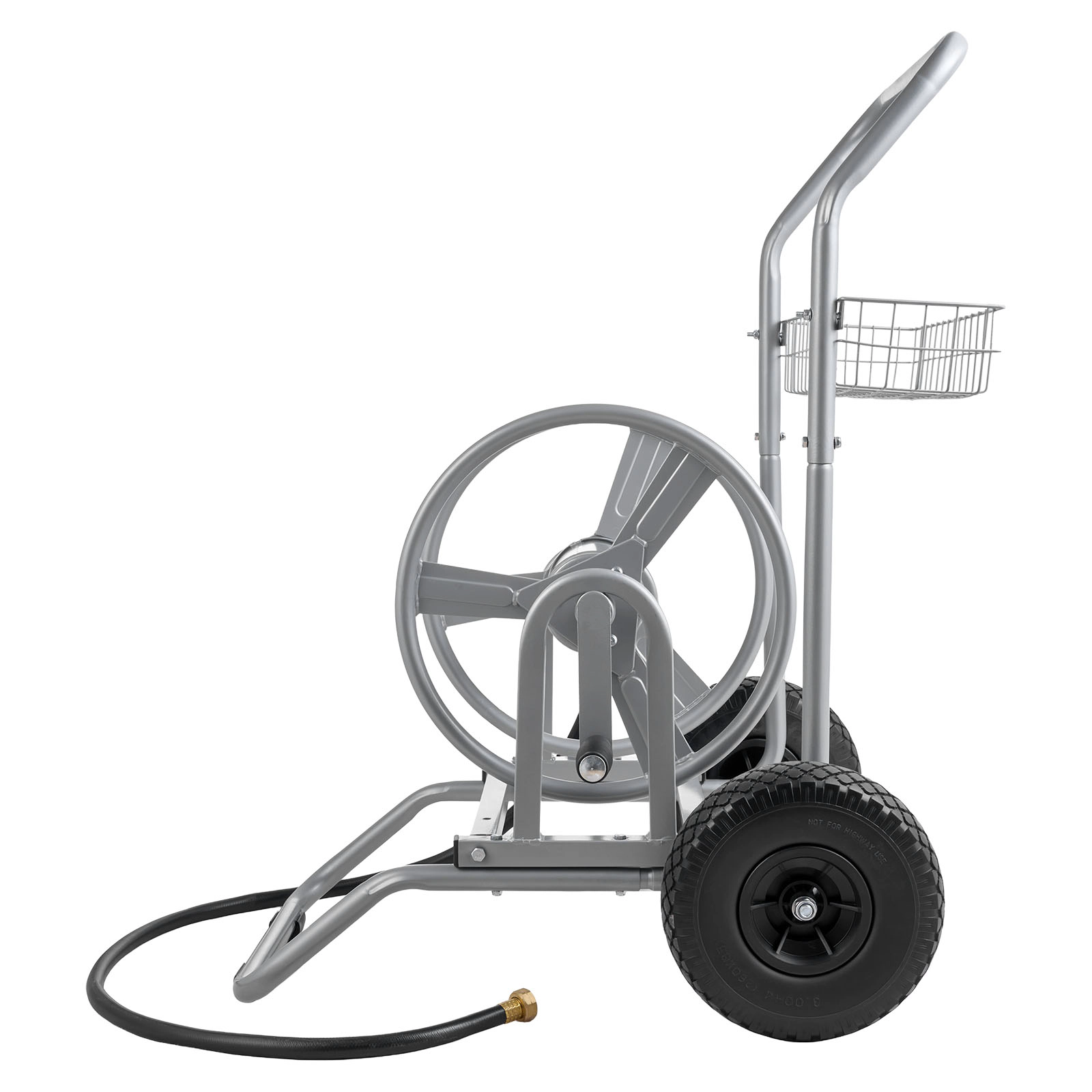 HONGGE Heavy-Duty Garden Hose Reel Cart with Two Wheels, Handle & Mesh Storage Basket, Portable for Garden Car