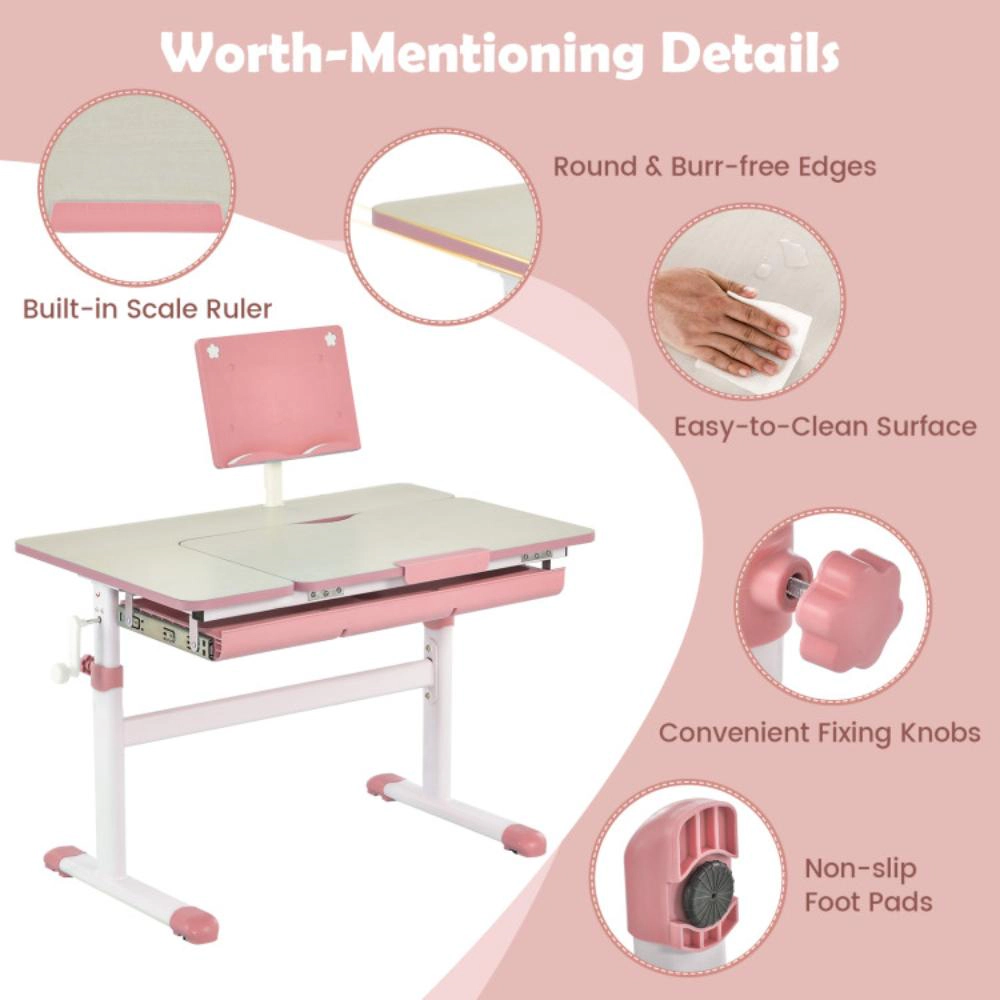 Hivvago Height-Adjustable Kids Desk With Tilt Desktop And Book Stand