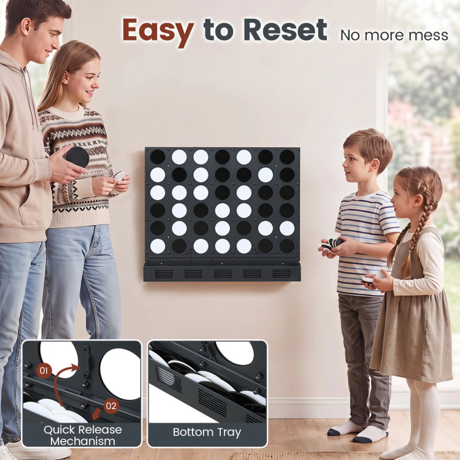 SUGIFT Black Wall Mounted Metal Connect 4 Game with Acrylic Discs and Bottom Tray 28.5-in W 1.5-in D 23-in H