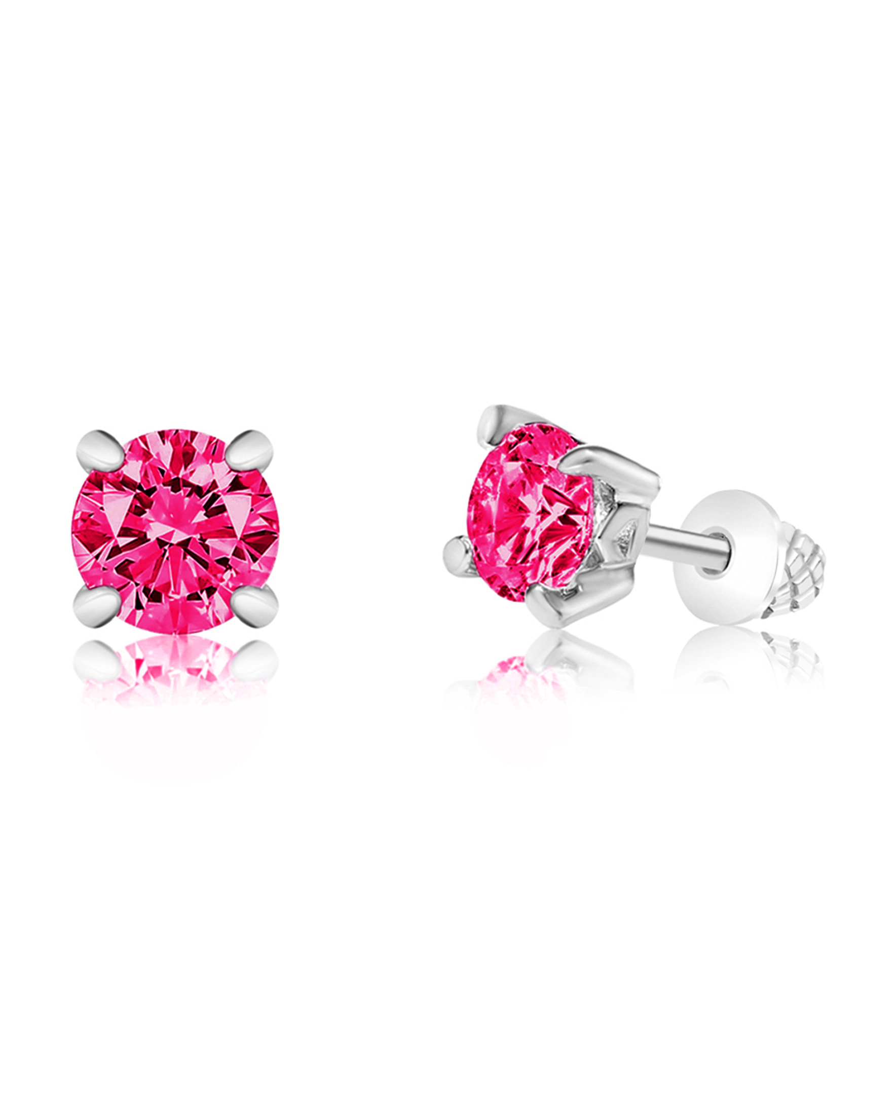 CHANTEUR July Crystal Stud Earrings for Girls - White Gold Palladium Plating, Screw-Back, Surgical Steel Posts