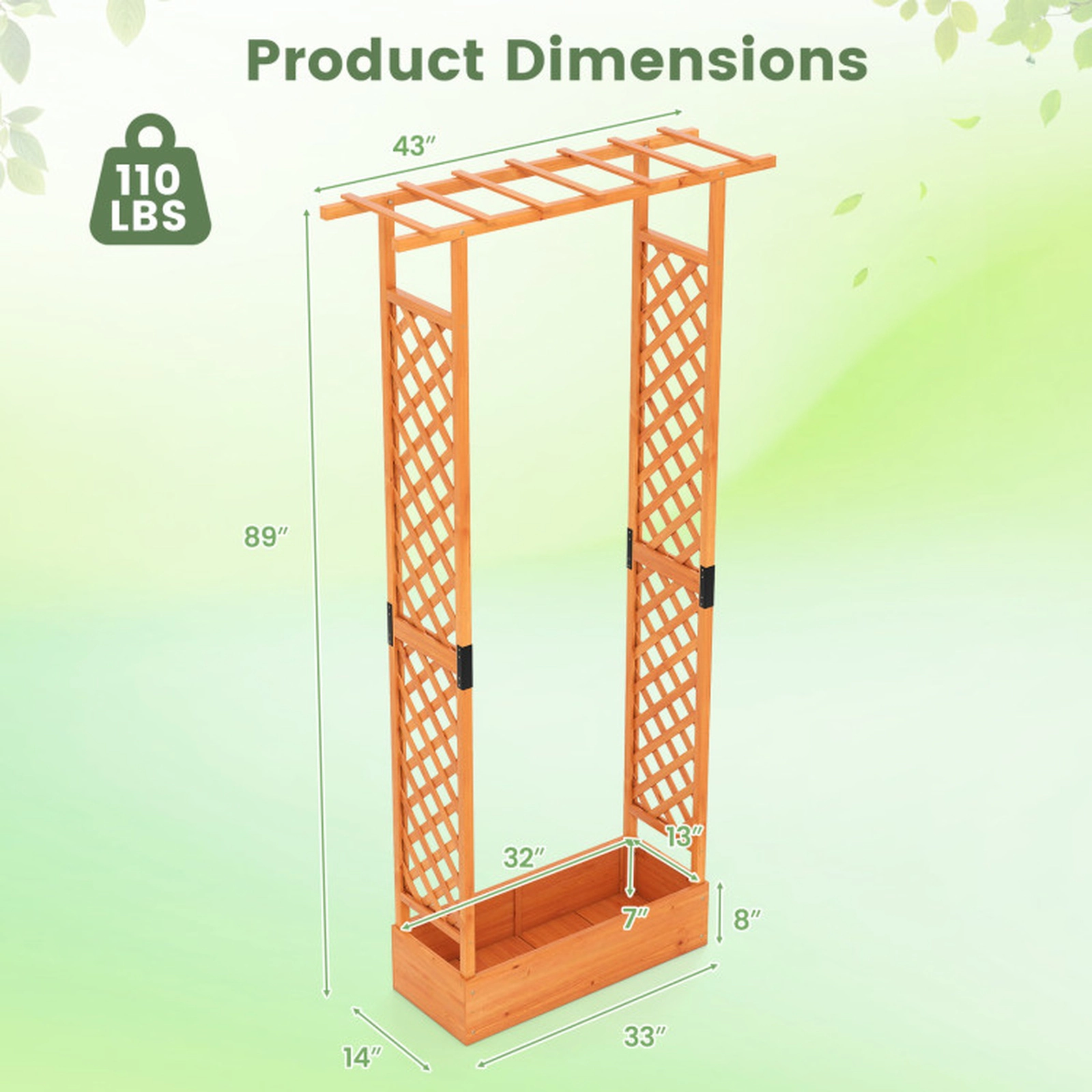 SUGIFT Orange 89-in Tall Raised Garden Bed with Side Trellis and Hanging Roof 43-in W 14-in D 110-lb Box Capacity