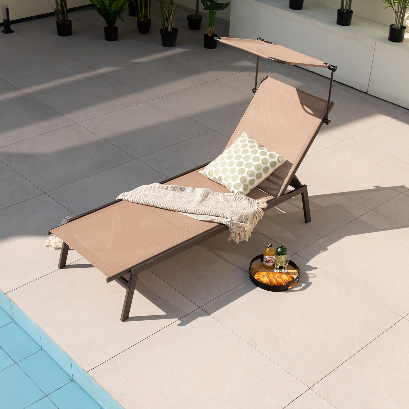 SlickBlue Reclining Patio Lounger with 6 Position Backrest and Breathable Fabric
