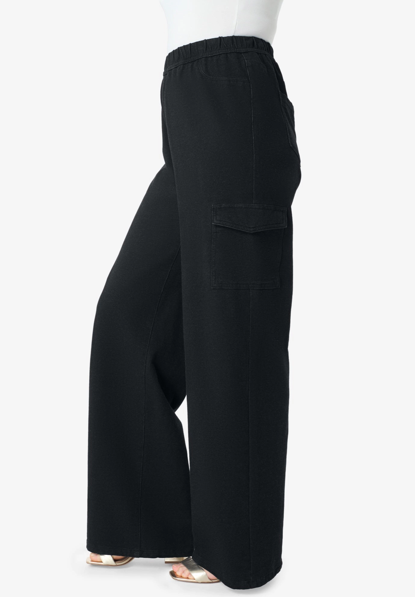 Roaman's Women's Plus Wide Leg Cargo Knit Jean