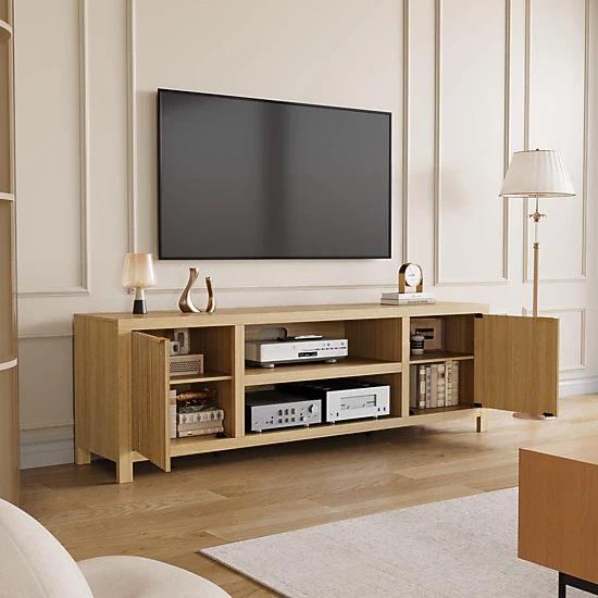 BebreezChic Fluted TV Stand for 80 Inch, Modern Entertainment Center ...