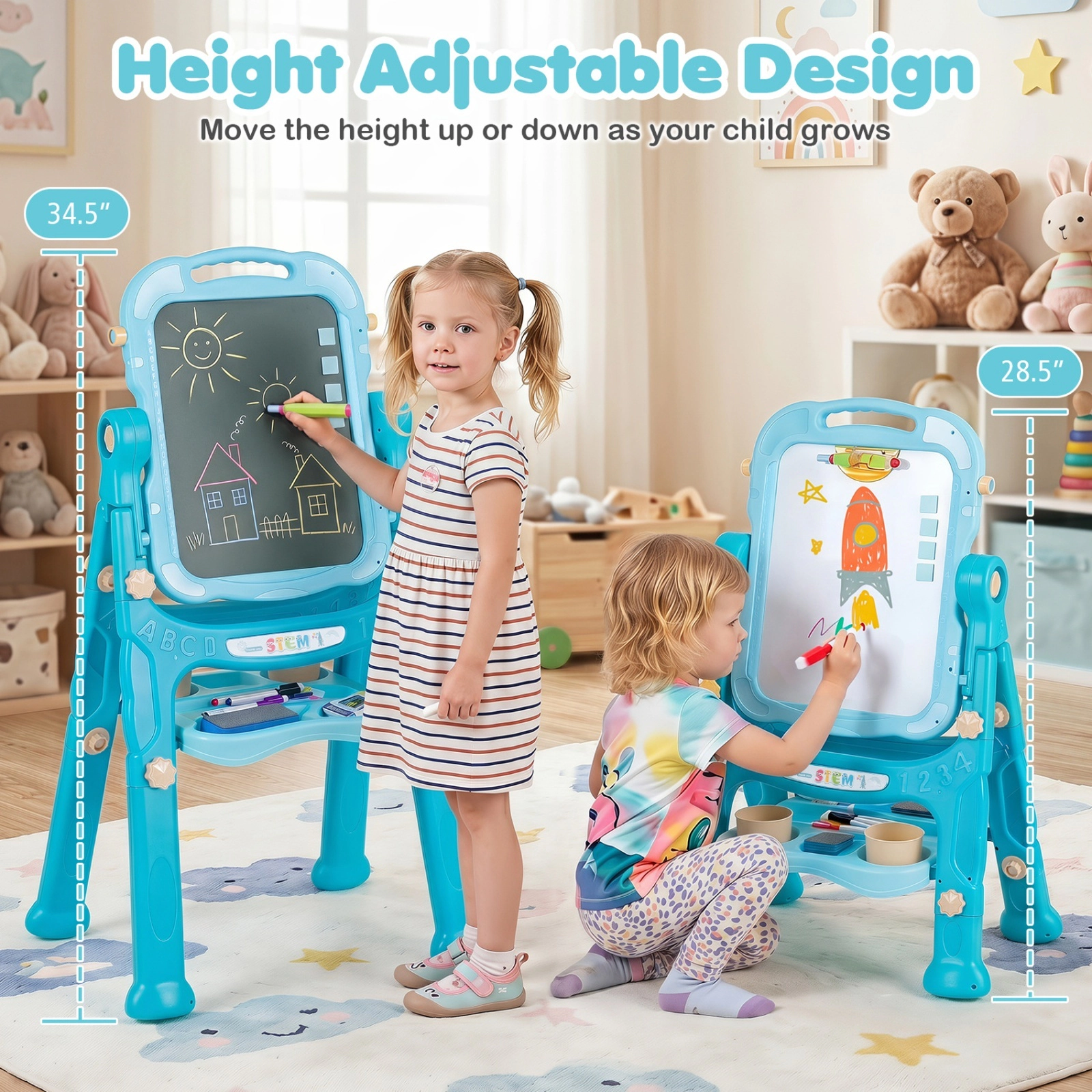 4-in-1 Kids Art Easel Chalk Magnetic Whiteboard Clipboard Drawing Modes 360-Degree Swivel Board 22 Accessories