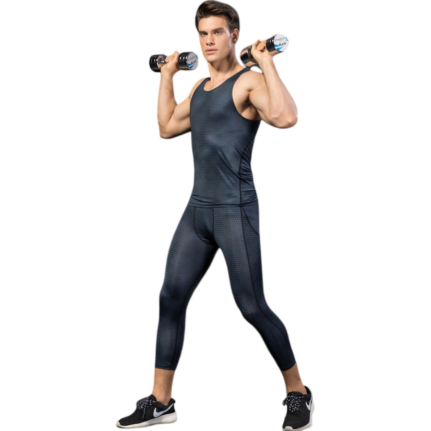 Anna-Kaci Men's Sleeveless Compression Tank Top with Textured Fabric and Scoop Neckline