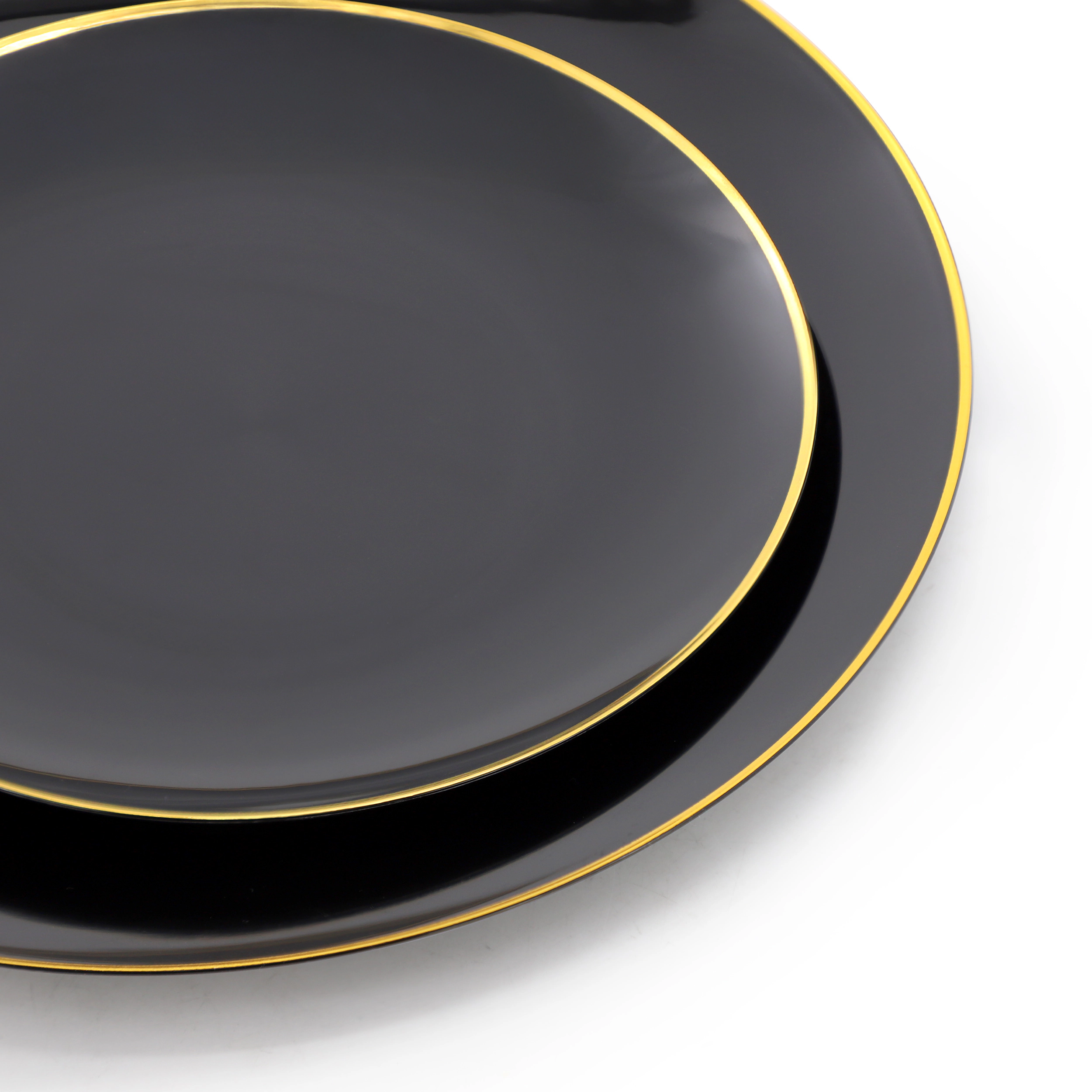 Elama 150 Piece Disposable Plastic Dinnerware Party Set for 25 Guests in Black with Gold Trim