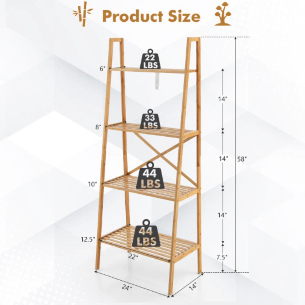 Hivvago Bamboo Ladder Bookcase with 4 Shelves