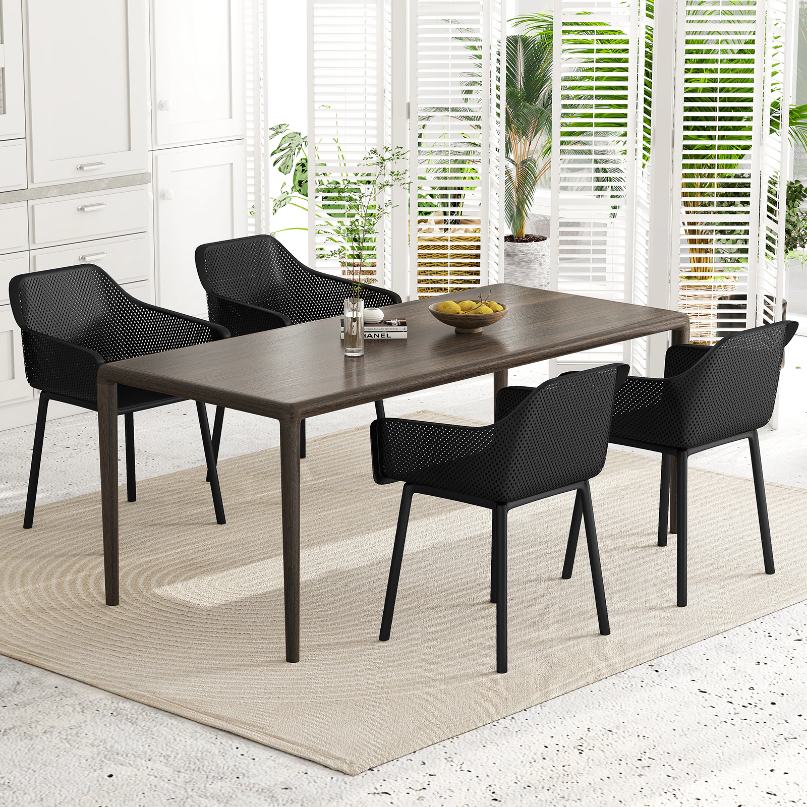 LJG Modern Plastic Dining Chairs Set of 2 Kitchen Armchairs with Breathable Mesh Backres