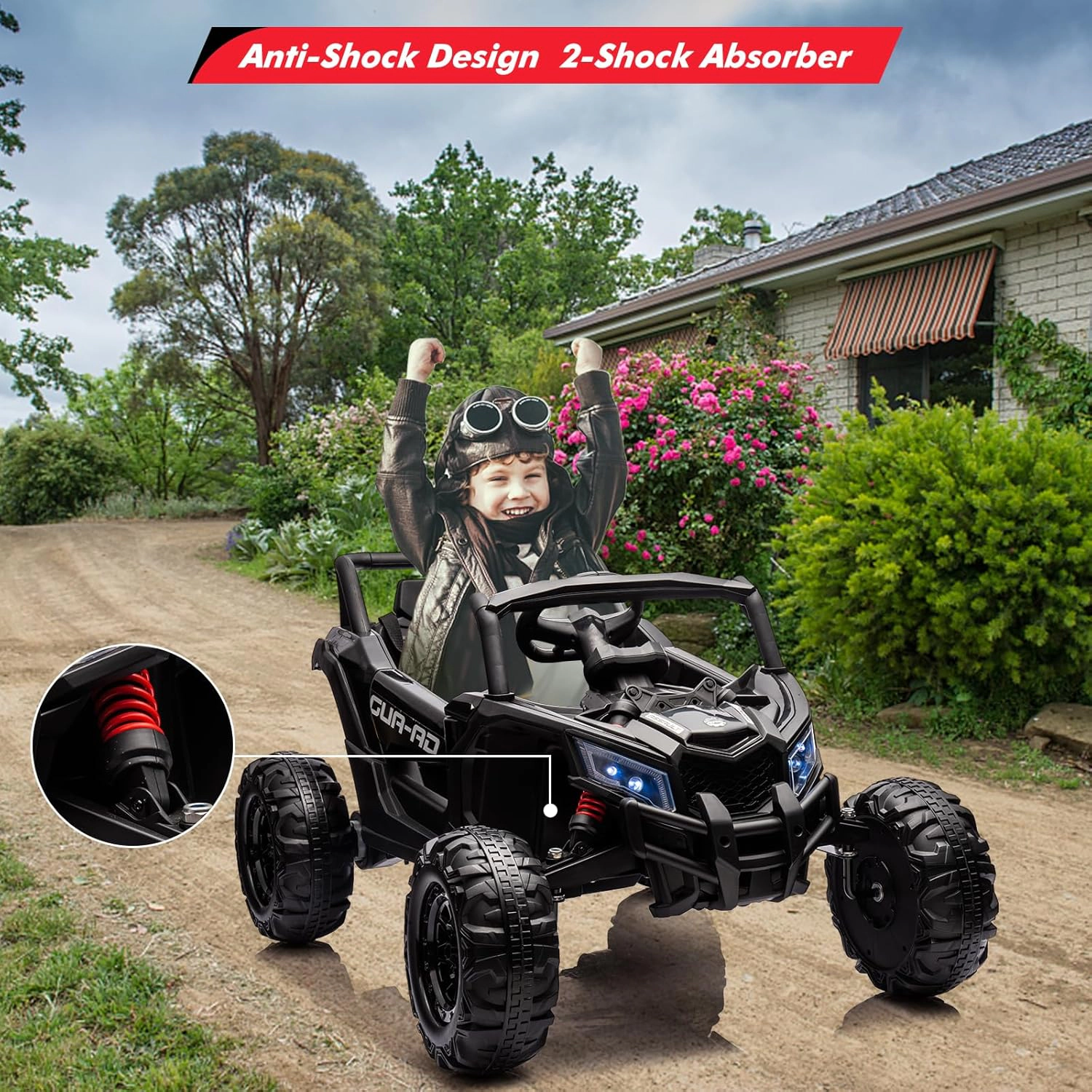 24V 2-Seater Kids Ride On UTV Car, Electric Vehicle w/Remote Control, LED Lights, Music, Suspension, EVA Wheels