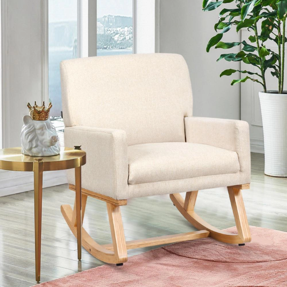 Hivvago Modern Upholstered Rocker Chair with Solid Wood Base
