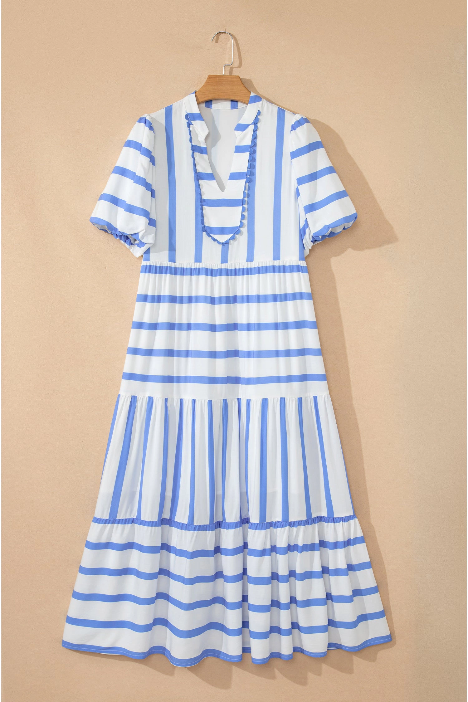 Threaded Pear Womens Alora Half Sleeve Vacation Dress - Sky Blue Stripe