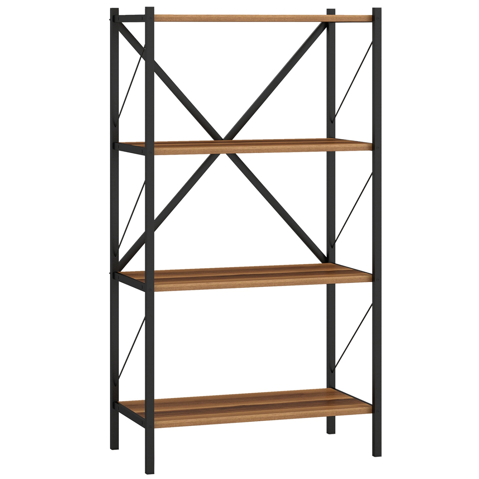 SUGIFT 4-Tier Open Storage Bookshelf with Heavy-Duty Metal Frame 47.5-in Tall 5.5-lb Per Shelf Capacity White/Walnut