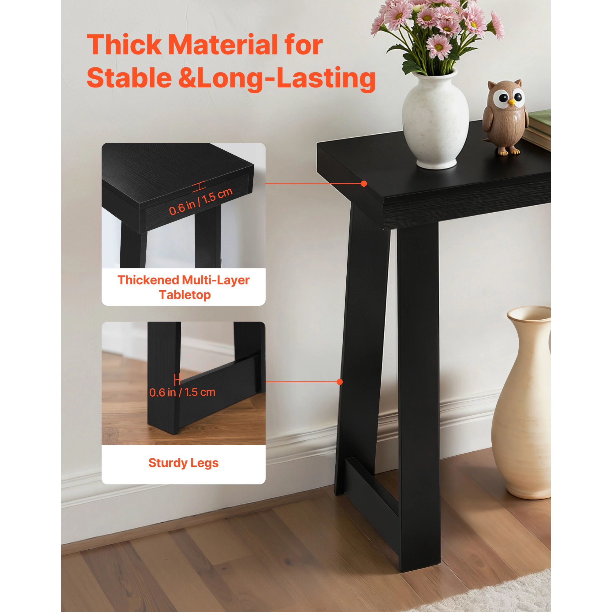 HONGGE Farmhouse Console Table Behind Couch, Wooden Rectangle Narrow Sofa Desk for Hallway Bedroom Living Room Foyer