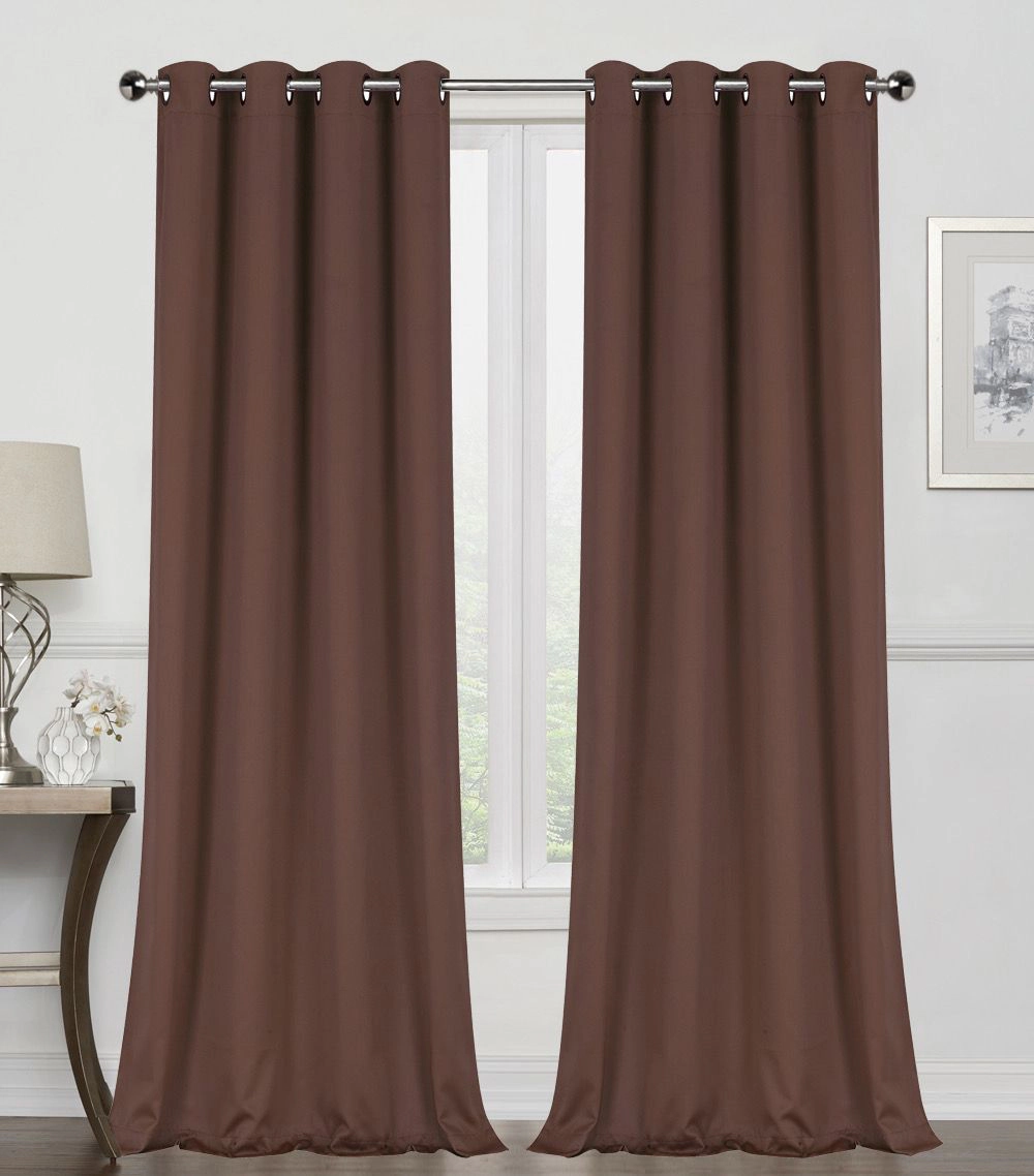Kate Aurora Brown 2 Piece Grommet Top Blackout Curtain Panels For Extra Long Windows