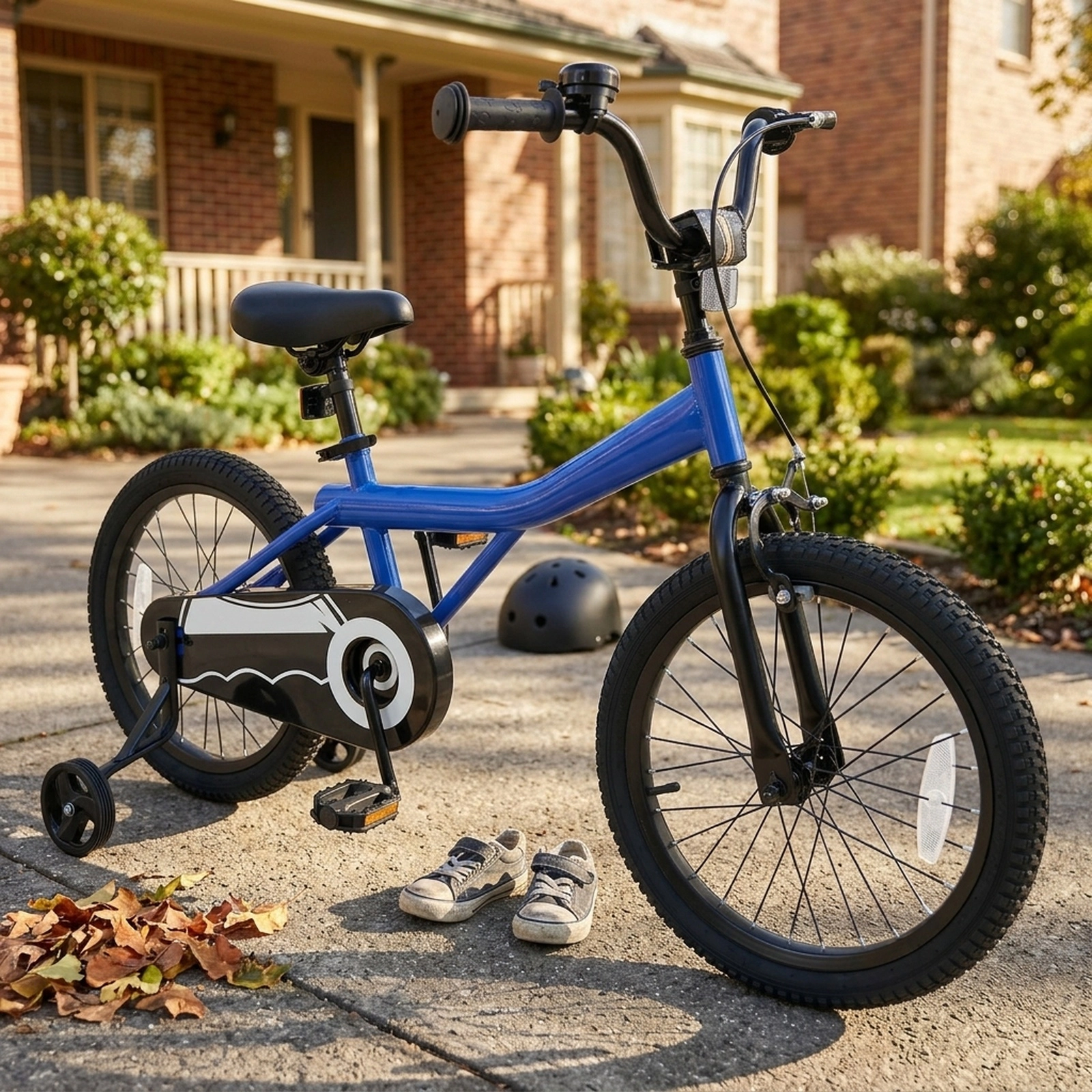 18-in Kids Bike Boys Short-Reach Handbrake Coaster Brake Removable Training Wheels Soft Padded Saddle Ages 4-8 Navy