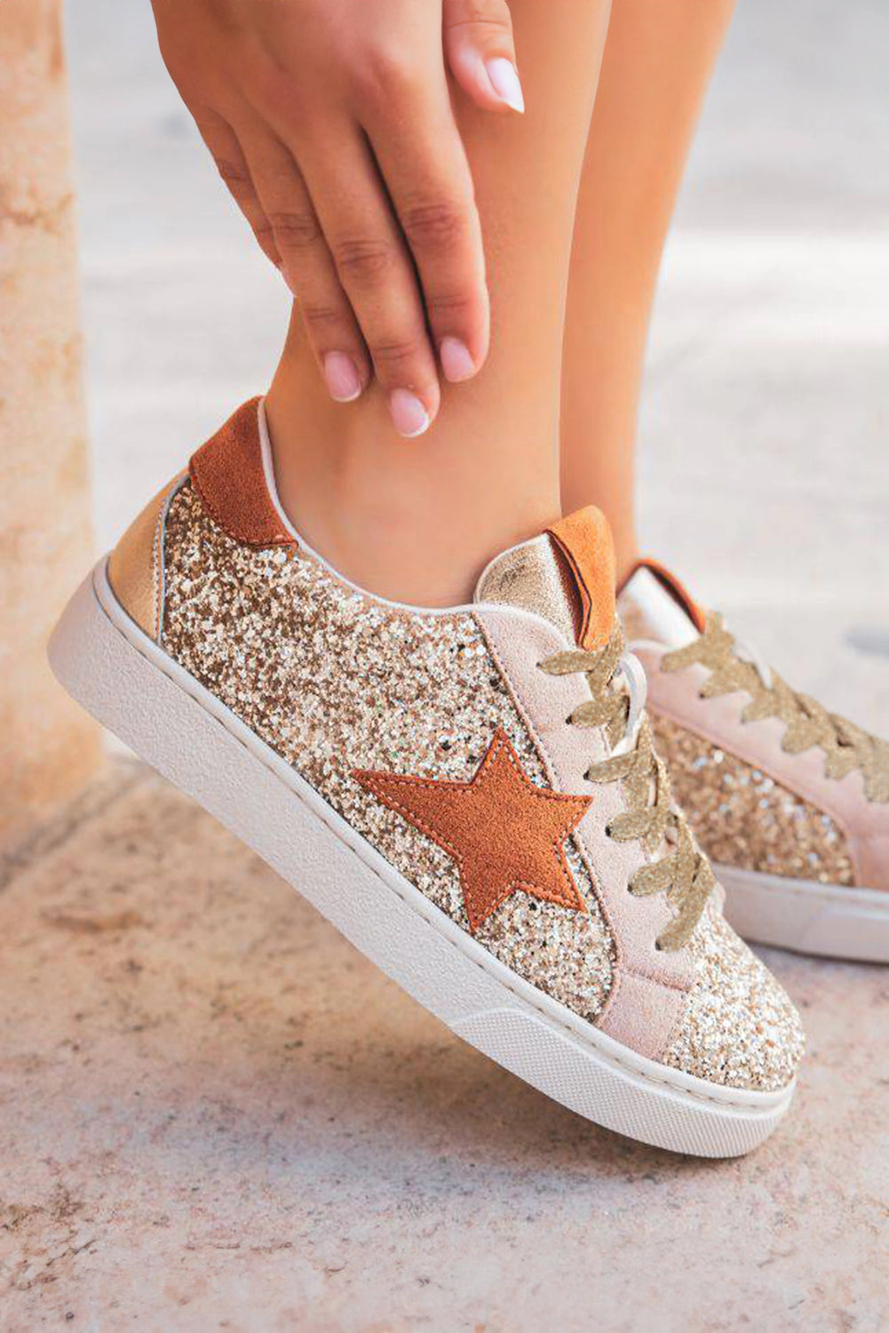 Threaded Pear Women's Armani Sequined Lace Up Sneakers