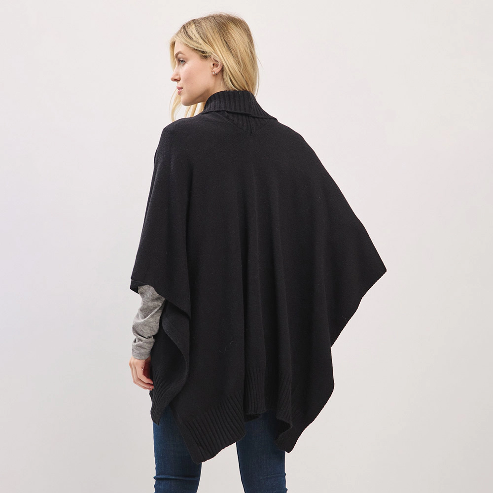 Truedames Women Ribbed Trim Open Front Soft Knit Shawl Cape Poncho