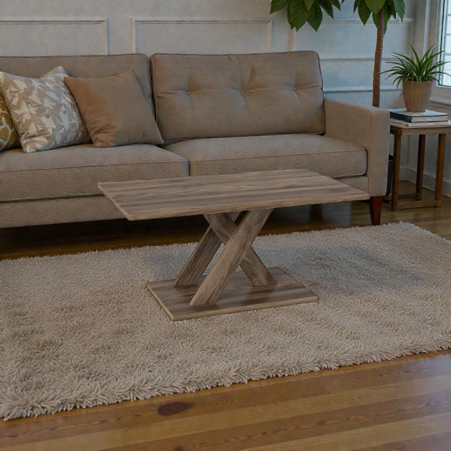 Hivvago Modern 37.5" Center Table with Solid Rubber Wood Frame and Stable Support