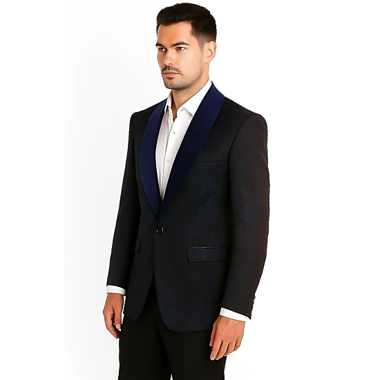 Elie Balleh Men's Slim Fit Floral Shawl Collar Blazer