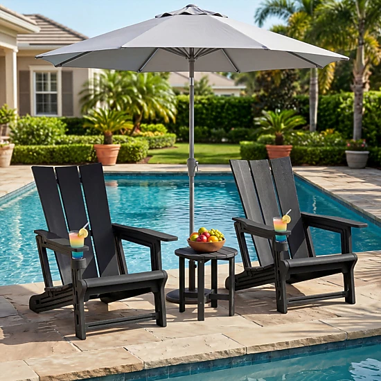 SUGIFT Gray HDPE Outdoor Adirondack Chair with Cup Holder and Curved Backrest 26.5-in W 31.5-in D 36.5-in H