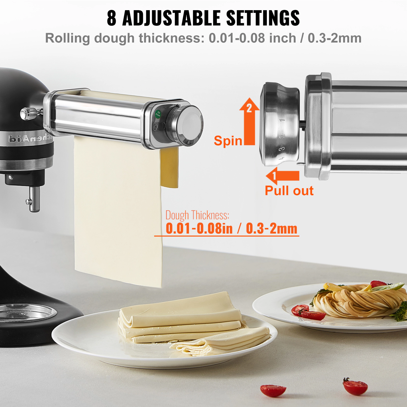 HONGGE Pasta Attachment for KitchenAid Stand Mixer Stainless Steel Roller Cutter Set Including Sheet