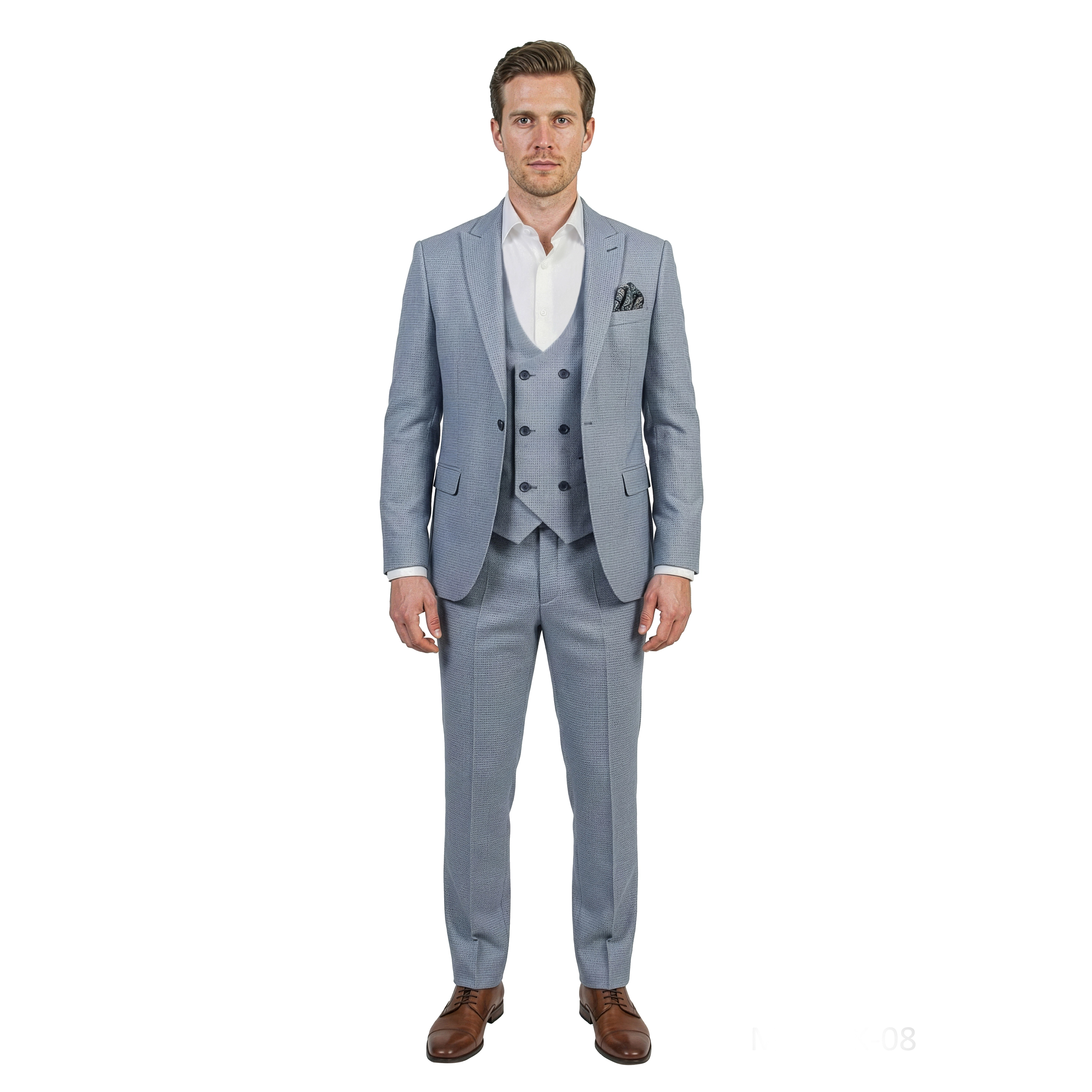 Tazzio Men’s Skinny Fit Double Breasted Vest 3pc Birdseye Suit Set