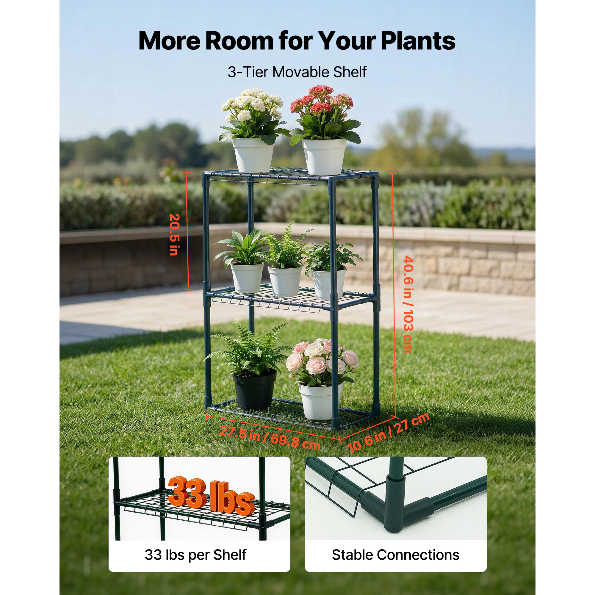 HONGGE Walk-in Green House Greenhouse with Shelves High Strength PE Cover with Zipper Door and Steel Frame Assembly in