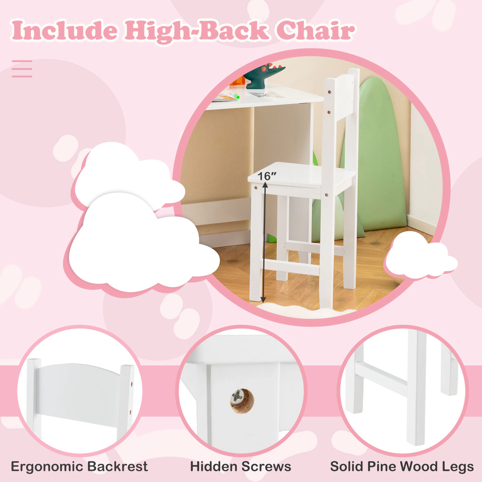 SUGIFT Kids Study Desk and Chair Set with Cork Board, Magnetic Whiteboard and Storage