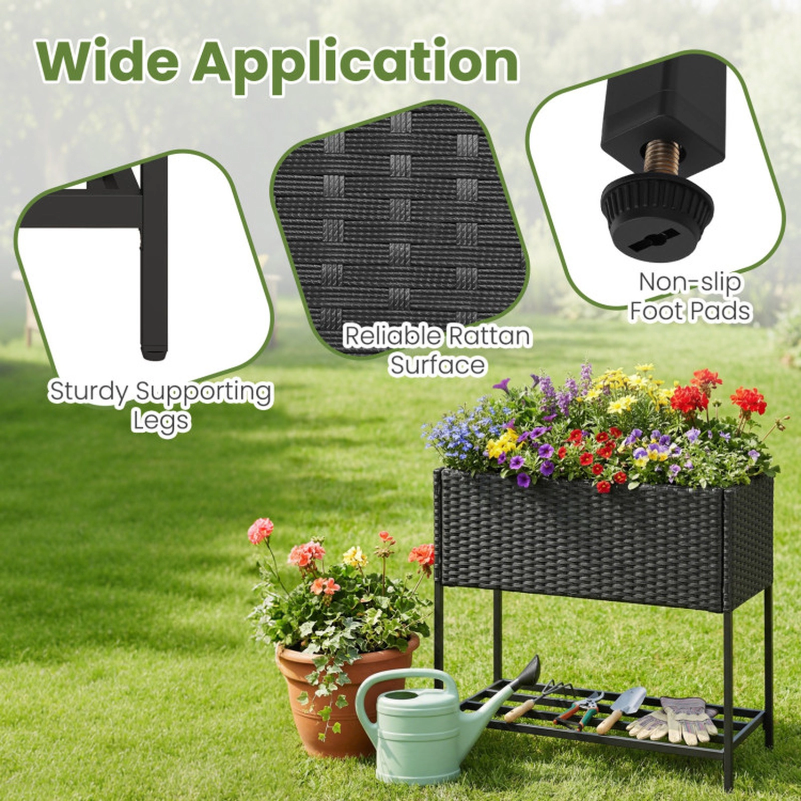 SUGIFT Elevated Garden Planter with Bottom Shelf 132-lb Planter Capacity 66-lb Shelf Capacity 28-in Tall Black/Brown